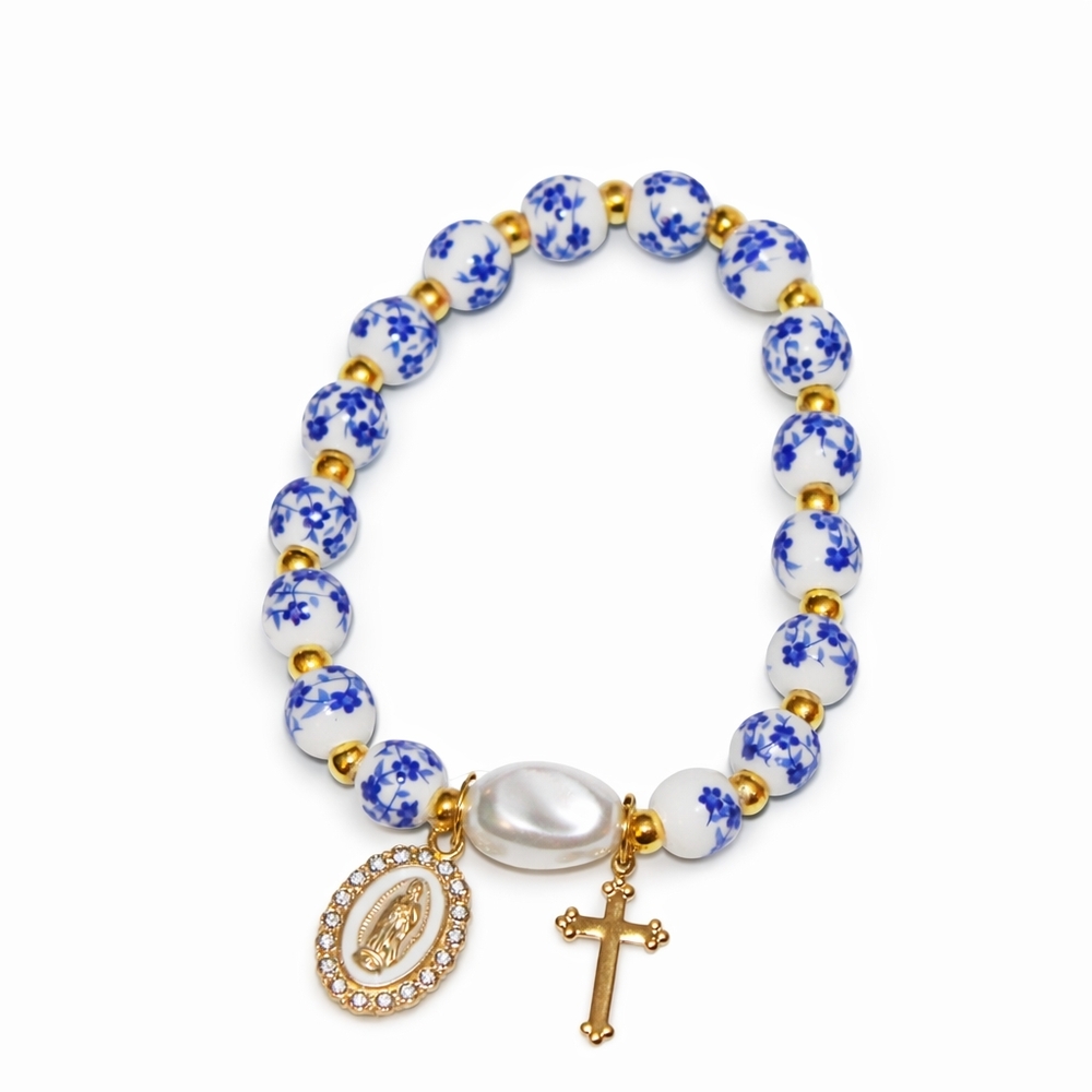 Divine Bloom Beaded Bracelet - Porcelain Bloom